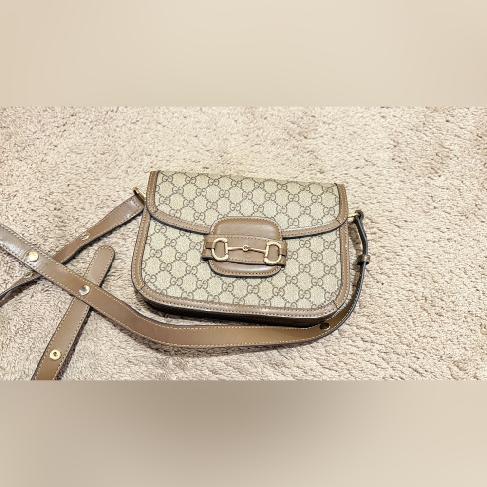 💯% Authentic- GG Supreme Monogram Horsebit 1955 Shoulder Bag Beige Brown Sugar